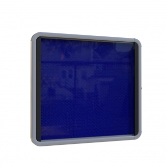 Info-Wandvitrine,  69 cm hoch, 75x3,7 cm (B/T), Rückwand blauer Stoff, 